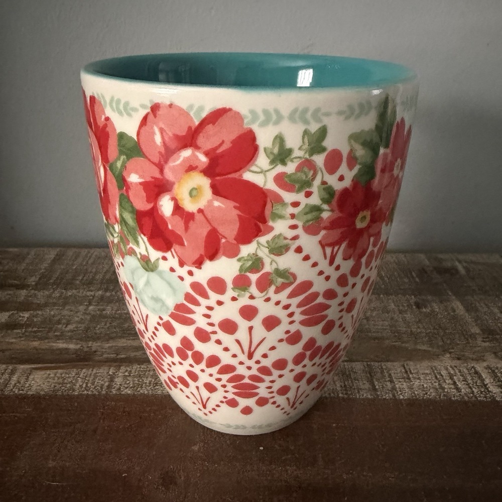 The Pioneer Woman 20oz Extra Large Floral Mug Teal White Red - Picture 2 of 8